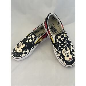 Disney Vans Slip-On Mickey Minnie Checkerboard Flame Skate Shoes Size 4 M/ 5.5 W